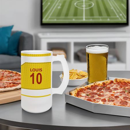 Chope à bière en verre givré 50 cl personnalisée - club de football personnalisable avec prénom et numéro · Cadeau fan de foot ·