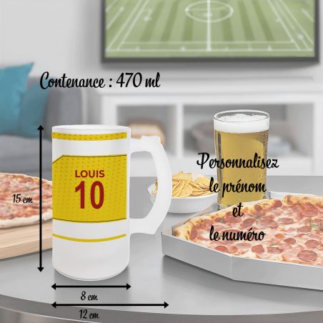 Chope à bière en verre givré 50 cl personnalisée - club de football personnalisable avec prénom et numéro · Cadeau fan de foot ·