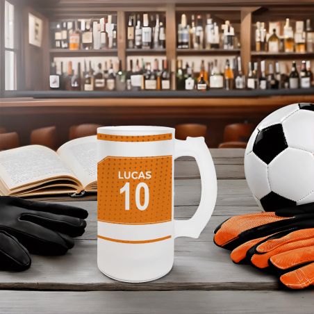 Personalized 50 cl frosted glass beer mug - customizable football club with first name and number · Football fan gift ·