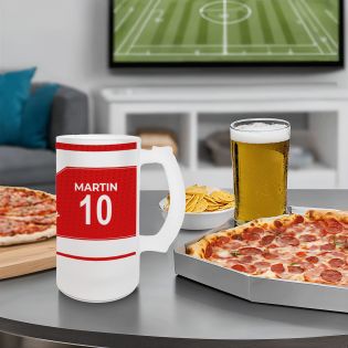 Personalized 50 cl frosted glass beer mug - customizable football club with first name and number · Football fan gift ·