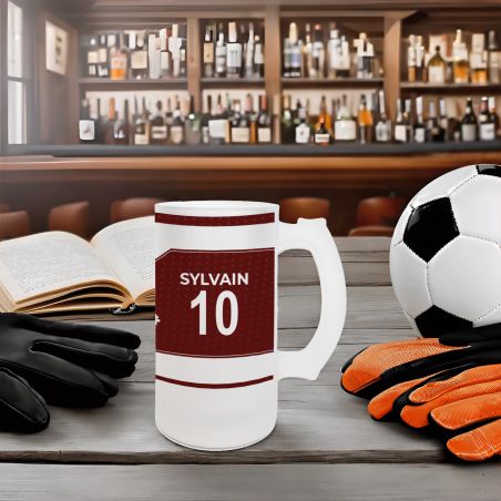 Chope à bière en verre givré 50 cl personnalisée - club de football personnalisable avec prénom et numéro · Cadeau fan de foot ·