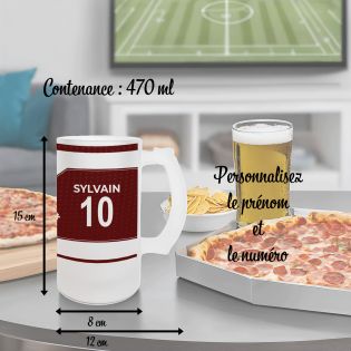 Personalized 50 cl frosted glass beer mug - customizable football club with first name and number · Football fan gift ·