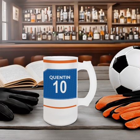 Personalized 50 cl frosted glass beer mug - customizable football club with first name and number · Football fan gift ·