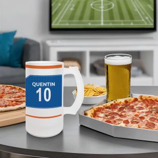 Chope à bière en verre givré 50 cl personnalisée - club de football personnalisable avec prénom et numéro · Cadeau fan de foot ·