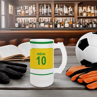 Chope à bière en verre givré 50 cl personnalisée - club de football personnalisable avec prénom et numéro · Cadeau fan de foot ·