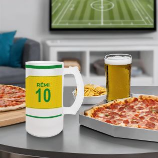 Chope à bière en verre givré 50 cl personnalisée - club de football personnalisable avec prénom et numéro · Cadeau fan de foot ·