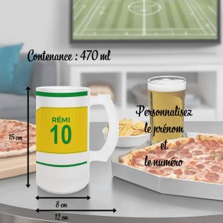 Chope à bière en verre givré 50 cl personnalisée - club de football personnalisable avec prénom et numéro · Cadeau fan de foot ·