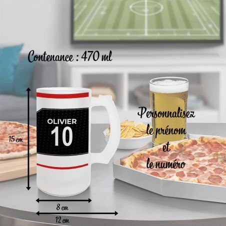 Chope à bière en verre givré 50 cl personnalisée - club de football personnalisable avec prénom et numéro · Cadeau fan de foot ·