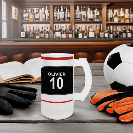 Chope à bière en verre givré 50 cl personnalisée - club de football personnalisable avec prénom et numéro · Cadeau fan de foot ·