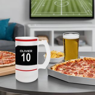 Chope à bière en verre givré 50 cl personnalisée - club de football personnalisable avec prénom et numéro · Cadeau fan de foot ·