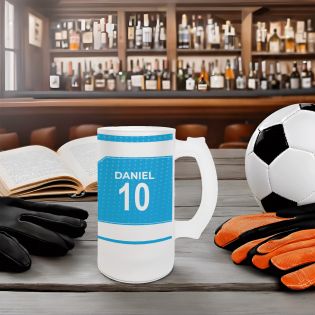 Chope à bière en verre givré 50 cl personnalisée - club de football personnalisable avec prénom et numéro · Cadeau fan de foot ·