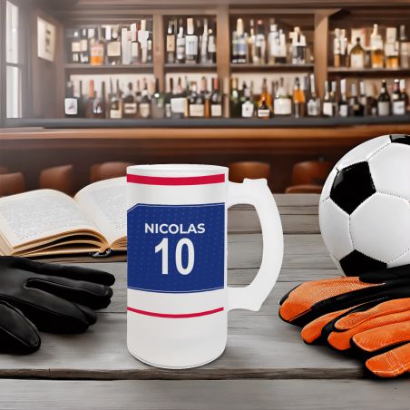 Personalized 50 cl frosted glass beer mug - customizable football club with first name and number · Football fan gift ·