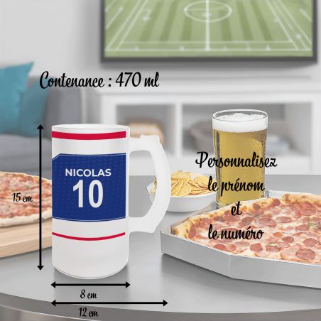 Chope à bière en verre givré 50 cl personnalisée - club de football personnalisable avec prénom et numéro · Cadeau fan de foot ·