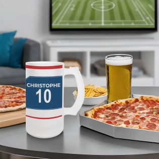 Chope à bière en verre givré 50 cl personnalisée - club de football personnalisable avec prénom et numéro · Cadeau fan de foot ·