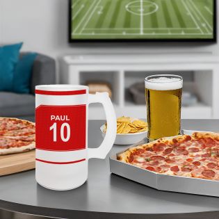 Chope à bière en verre givré 50 cl personnalisée - club de football personnalisable avec prénom et numéro · Cadeau fan de foot ·