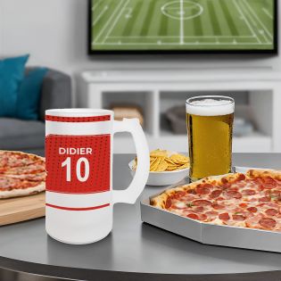 Chope à bière en verre givré 50 cl personnalisée - club de football personnalisable avec prénom et numéro · Cadeau fan de foot ·