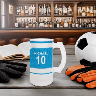 Chope à bière en verre givré 50 cl personnalisée - club de football personnalisable avec prénom et numéro · Cadeau fan de foot ·