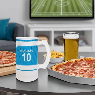 Personalized 50 cl frosted glass beer mug - customizable football club with first name and number · Football fan gift ·