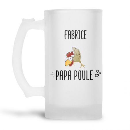 Personalized 50 cl frosted glass beer mug Papa Poule