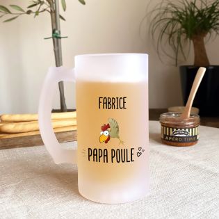 Personalized 50 cl frosted glass beer mug Papa Poule