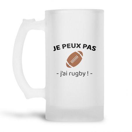 Chope à bière en verre givré 50 cl personnalisée · Je peux pas j'ai rugby