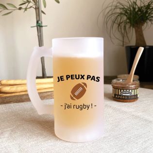 Chope à bière en verre givré 50 cl personnalisée · Je peux pas j'ai rugby