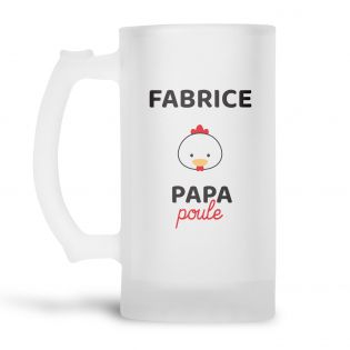 Personalized 50 cl frosted glass beer mug Papa Poule