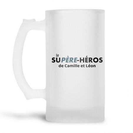 Personalized 50 cl frosted glass beer mug · Superhero