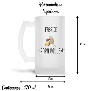 Personalized 50 cl frosted glass beer mug Papa Poule