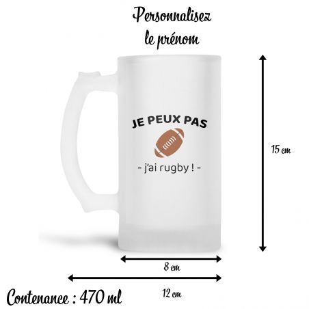 Chope à bière en verre givré 50 cl personnalisée · Je peux pas j'ai rugby