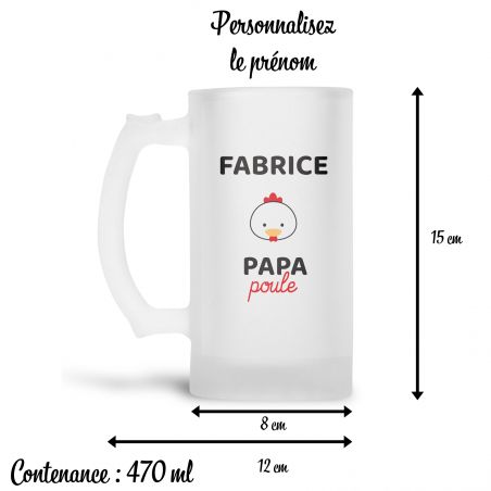 Personalized 50 cl frosted glass beer mug Papa Poule