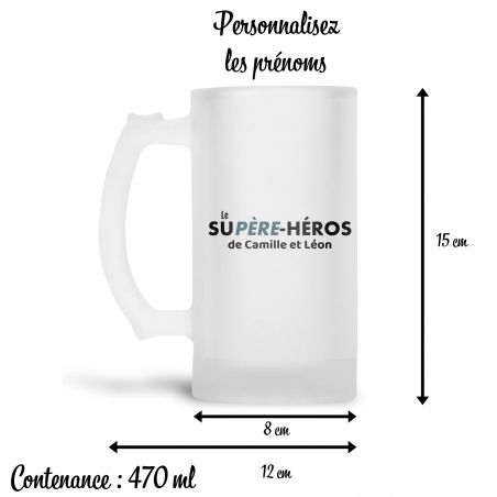 Personalized 50 cl frosted glass beer mug · Superhero