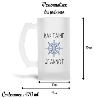 Chope à bière en verre givré 50 cl personnalisée · Papitaine avec prénoms petits-enfants