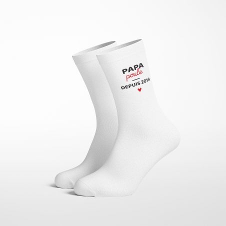 Paire de Chaussettes personnalisées Texte · Papa Poule avec date · Cadeau anniversaire papa ou fête des pères