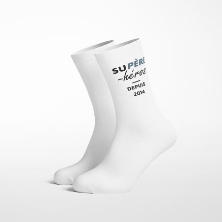 Paire de Chaussettes personnalisées Texte · Supère-Héros · Cadeau anniversaire papa ou fête des pères