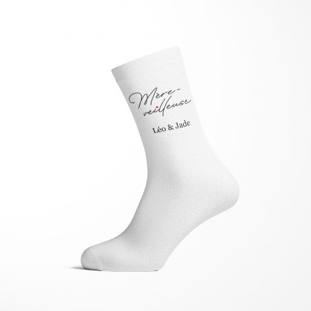 Paire de Chaussettes personnalisées · Modèle "Mère-Veilleuse" · Cadeau anniversaire maman ou fête des mères