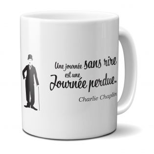 Mug citation Charlie Chaplin "Une journée sans rire est une journée de perdue" - 33 cl, céramique - Imprimé en France