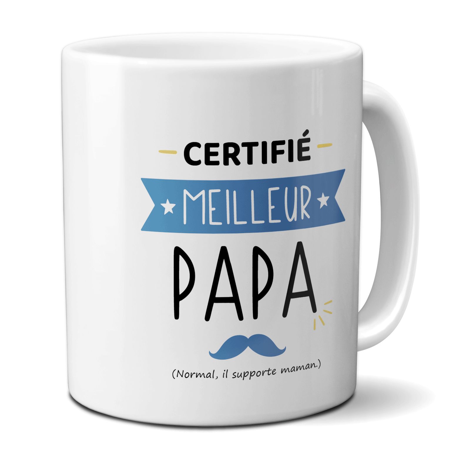 Mug Certifié Meilleur Papa - Cadeau Anniversaire ou Noël pour super père - Imprimé en France