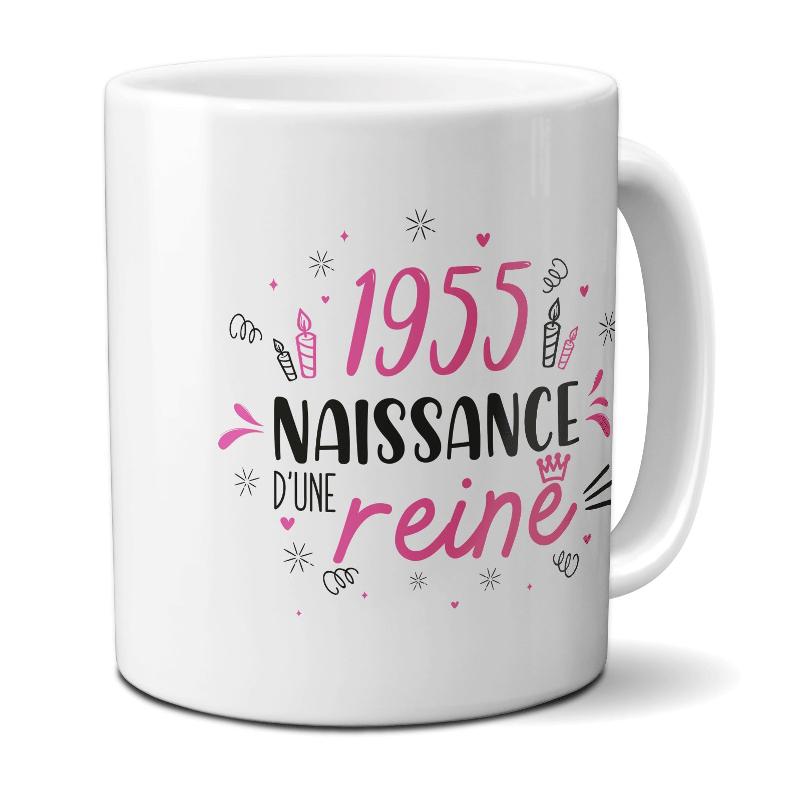 Mug anniversaire 1955 - Naissance d'une Reine - 33 cl, céramique - Imprimé en France