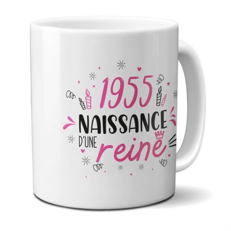 Mug anniversaire 1955 - Naissance d'une reine - 33 cl, céramique - Imprimé en France