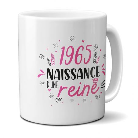 Mug anniversaire 1965 - Naissance d'une Reine - 33 cl, céramique - Imprimé en France