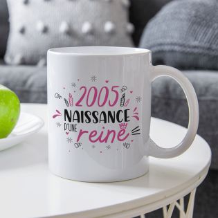 Mug anniversaire 2005 - Naissance d'une Reine - 33 cl, céramique - Imprimé en France