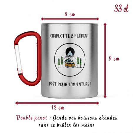 Mug Inox double paroi et mousqueton personnalisable Van Life 5 designs · 33 cl