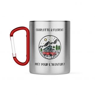 Double-walled stainless steel hiking mug with customizable carabiner · 20 cL