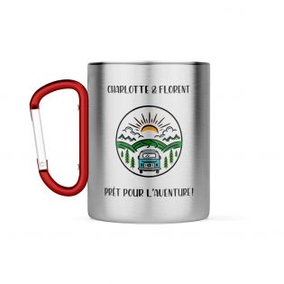 Double-walled stainless steel hiking mug with customizable carabiner · 20 cL