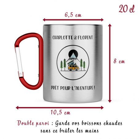 Double-walled stainless steel hiking mug with customizable carabiner · 20 cL