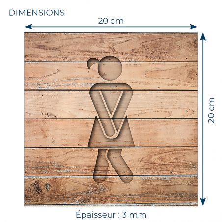 Panneau pictogramme de signalisation · Toilettes Femmes Humoristique| Texture Bois