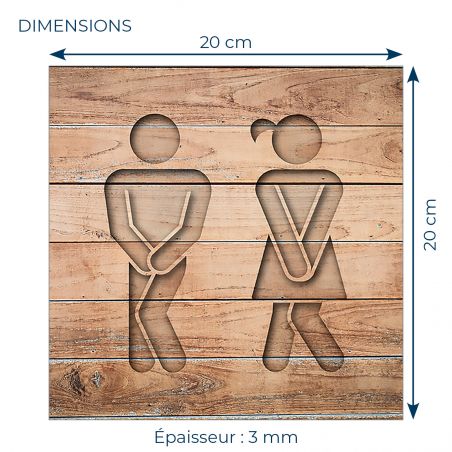 Panneau pictogramme de signalisation · Toilettes Mixtes Humoristique| Texture Bois