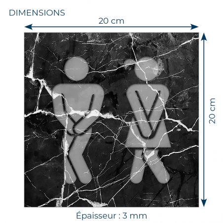 Panneau pictogramme de signalisation · Toilettes Mixtes Humoristique | Texture Marbre Noir