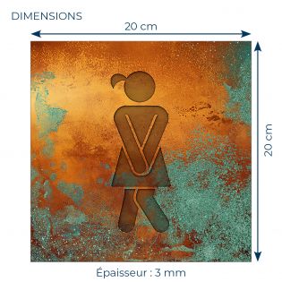 Panneau pictogramme de signalisation · Toilettes Femmes Humoristique | Texture Cuivre